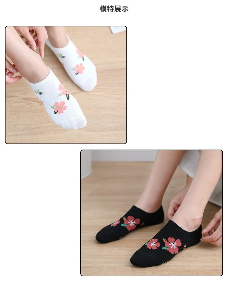 Floral No-Show Socks for Women | Soft Cotton Low Cut Socks