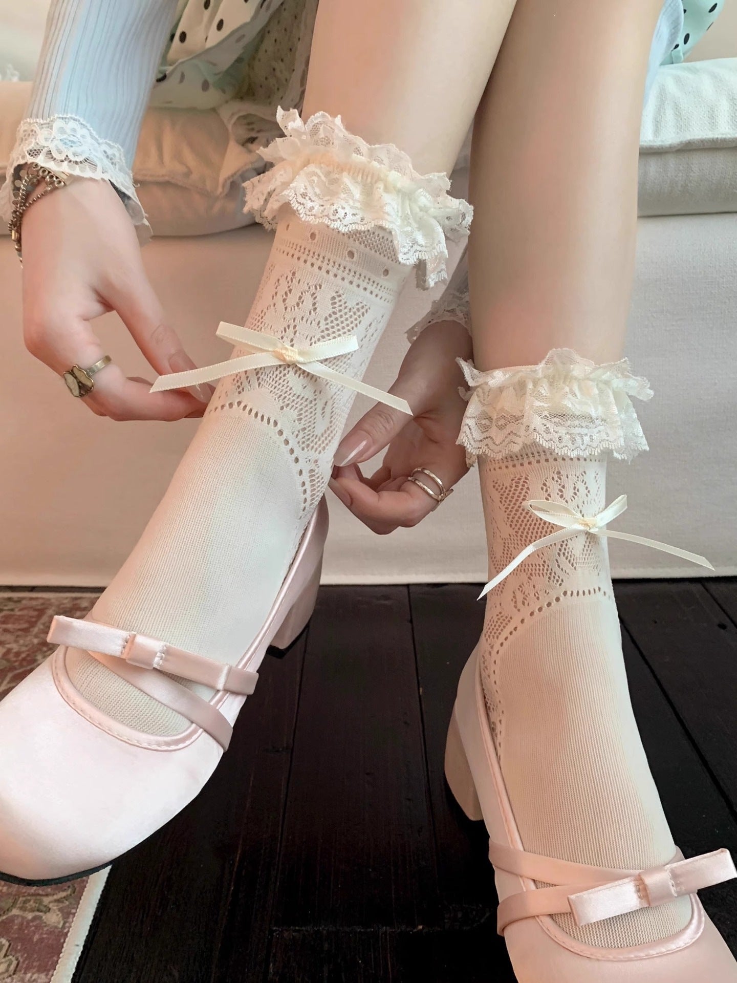 Lace Bow Crew Socks | Women's Ballet Summer Socks for Mary Janes