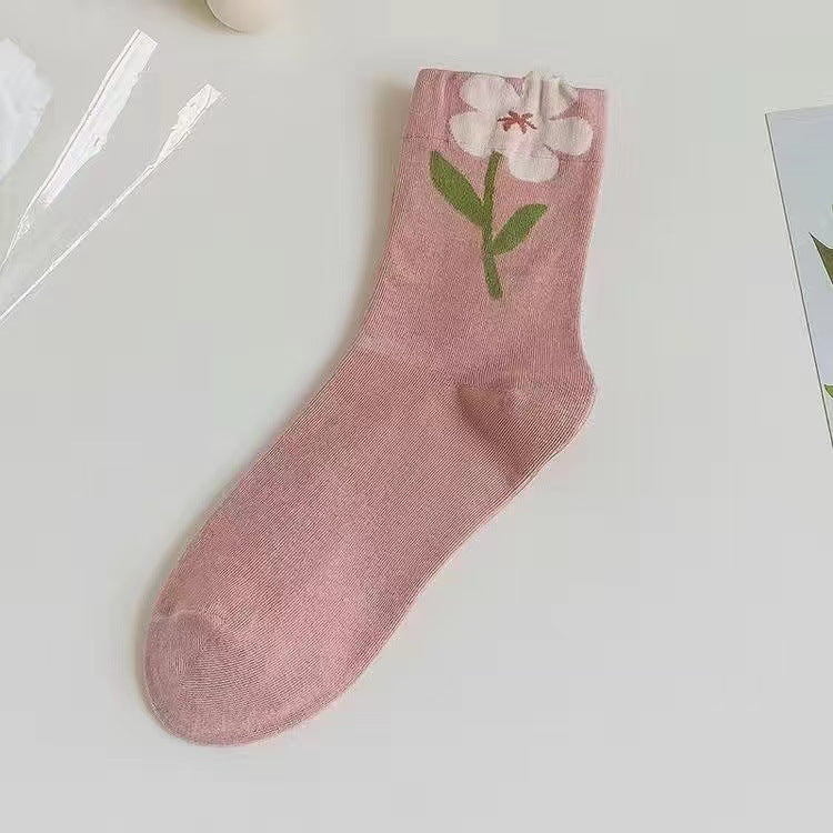 Floral Patterned Crew Socks for Women | Soft Cotton Casual Socks