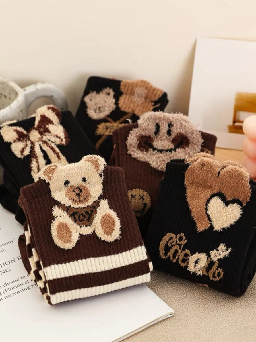 Cute Bear Crew Socks for Women | Cozy Fall Winter Patterned Socks