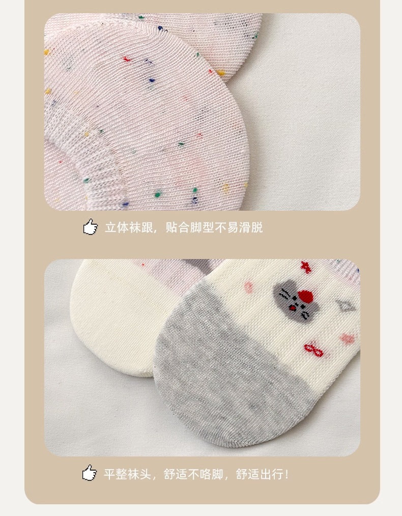 Cute Cotton No-Show Socks for Women | Non-Slip Cat Print