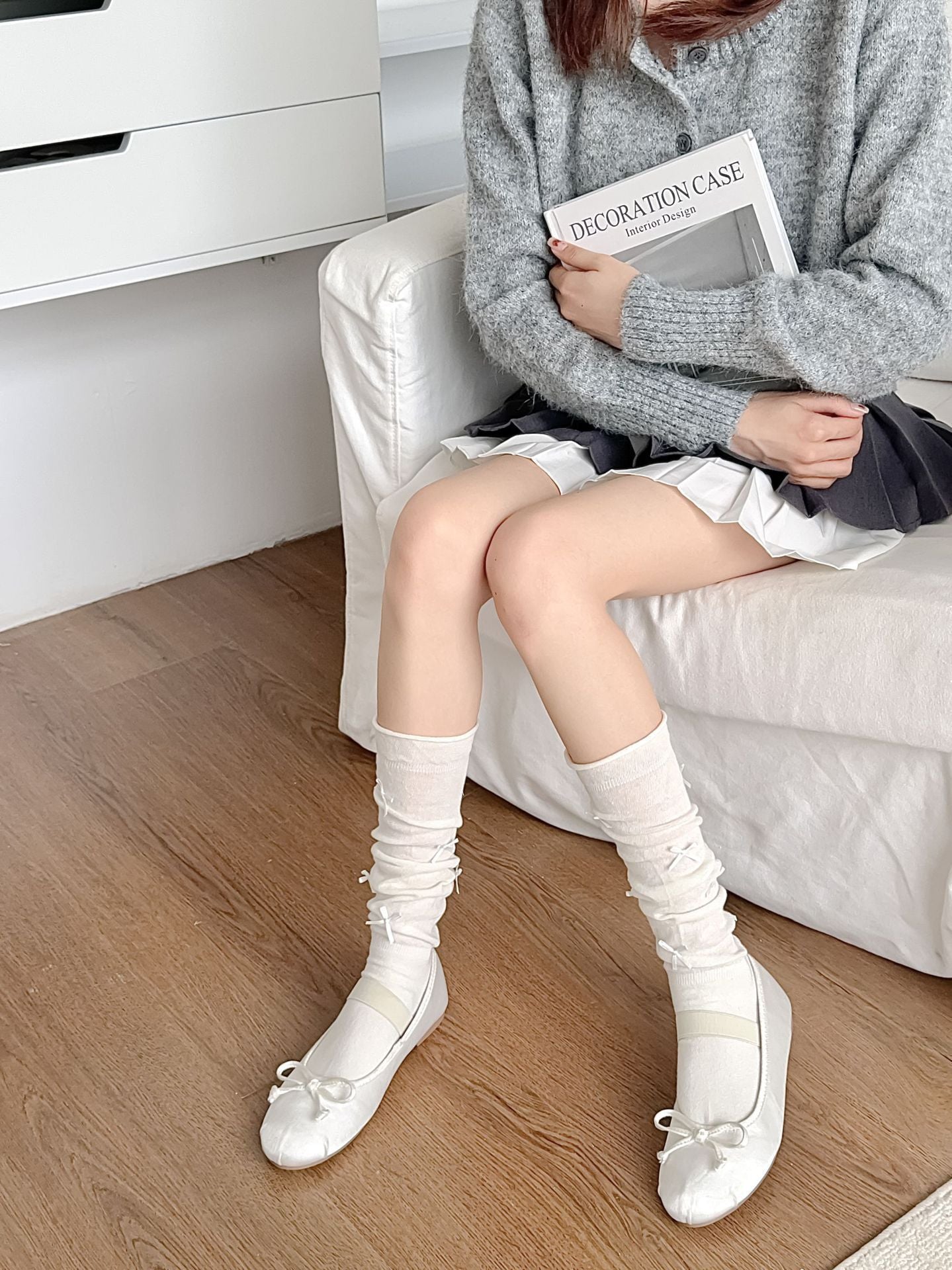 Bow Accent Slouch Socks | Thin Summer Calf Socks for Women