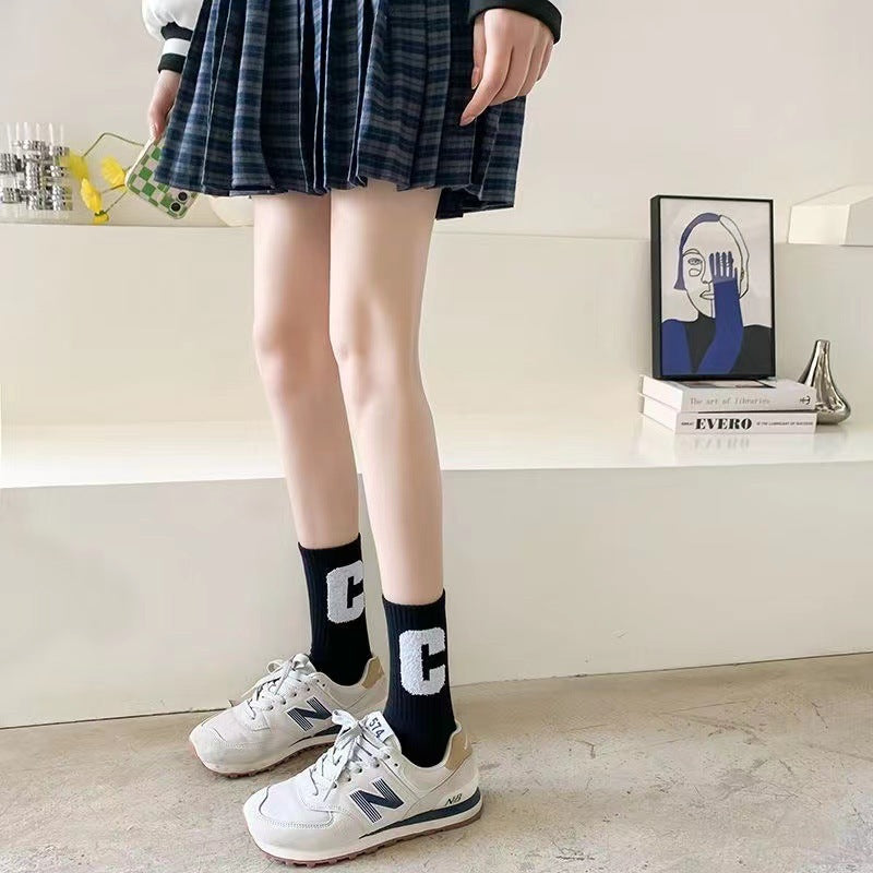 Trendy C Logo Crew Socks for Women | Soft Everyday Casual Socks