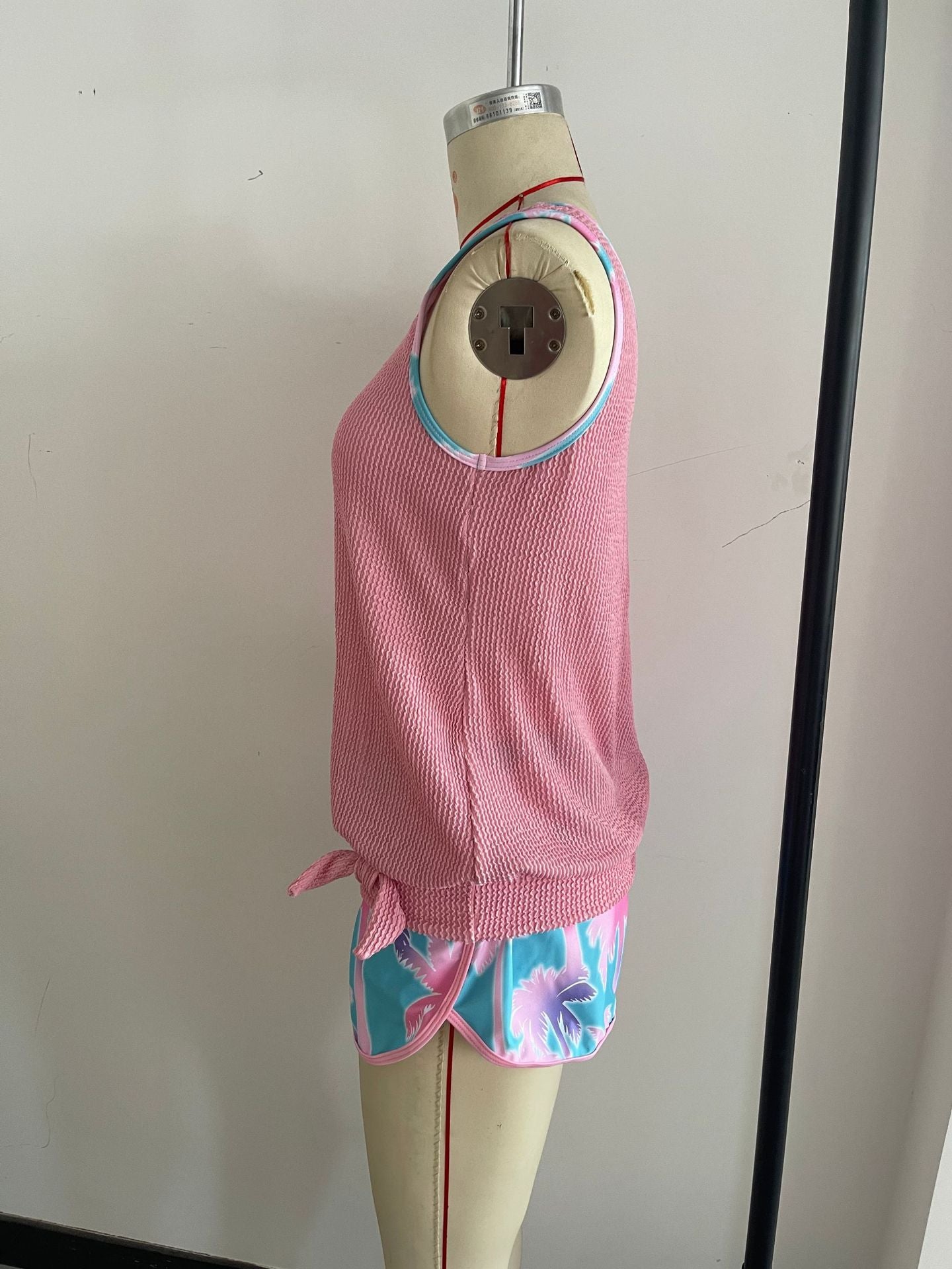 Pink Tie-Waist Tankini Two-Piece | Trendy Beach Swimwear