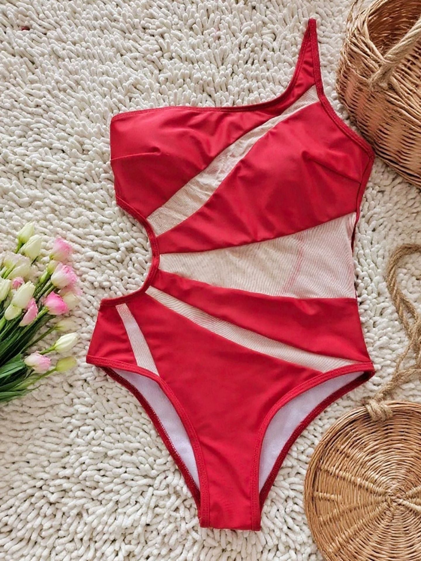 Sexy One-Shoulder Mesh One-Piece Swimsuit | Women's Swimwear