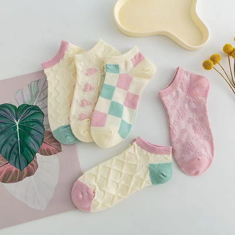 Cute Pastel Ankle Socks for Women | Breathable Cotton Low Cut