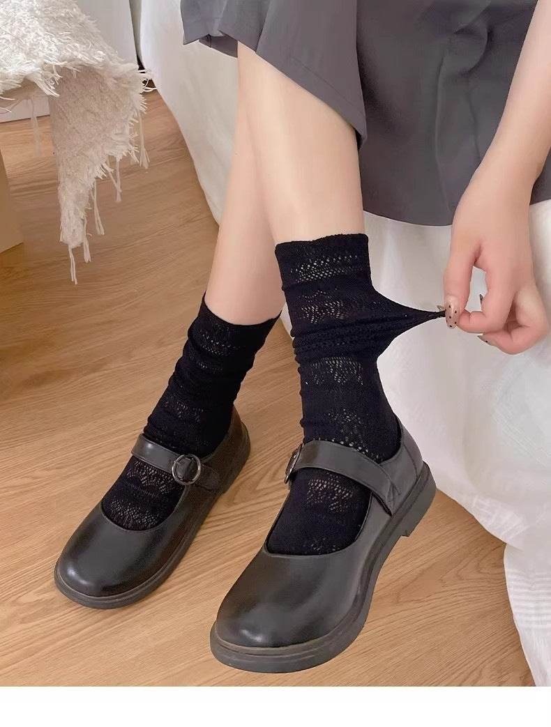 Lace Slouch Crew Socks | Breathable Mesh Ballet Socks for Women