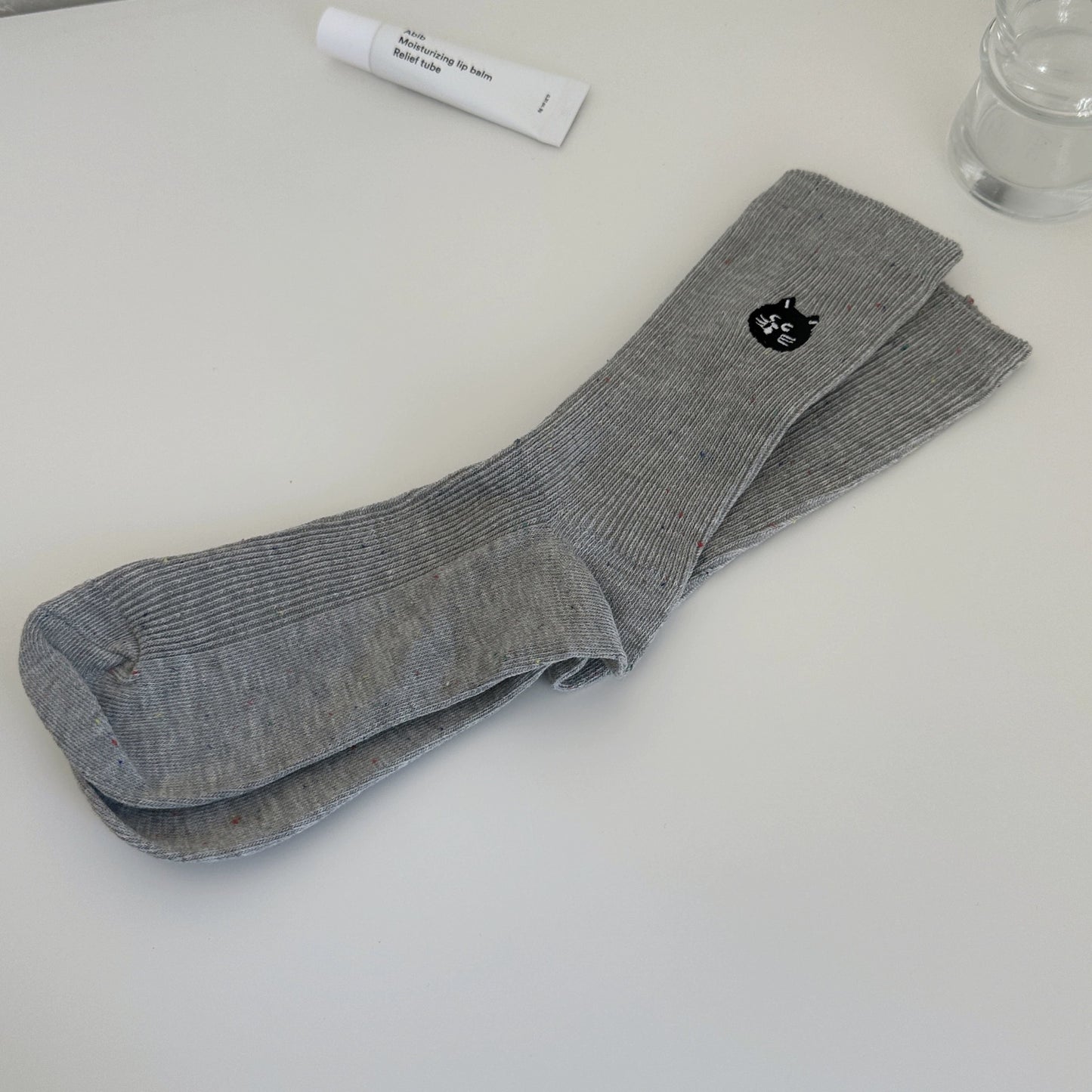 Speckled Embroidered Cotton Crew Socks for Women