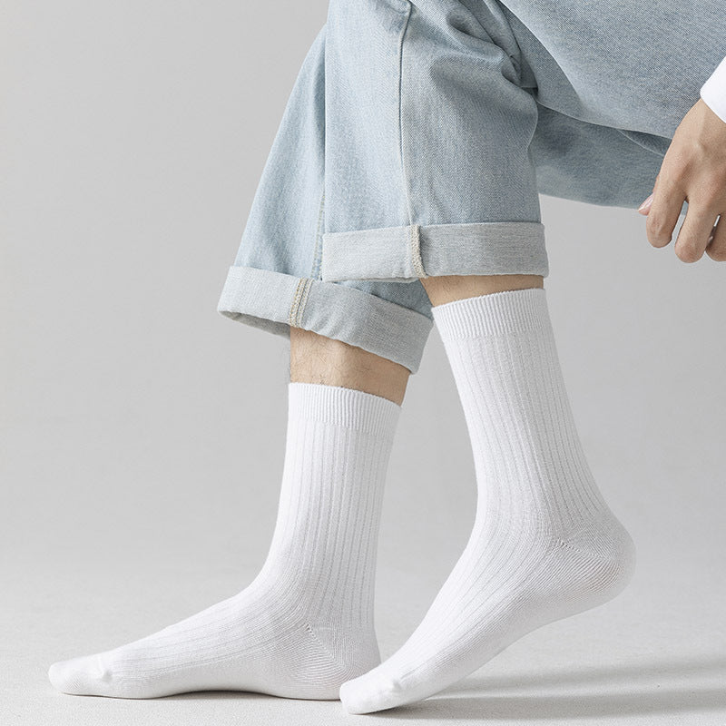 Solid Cotton Crew Socks for Men | Breathable Work & Athletic Socks