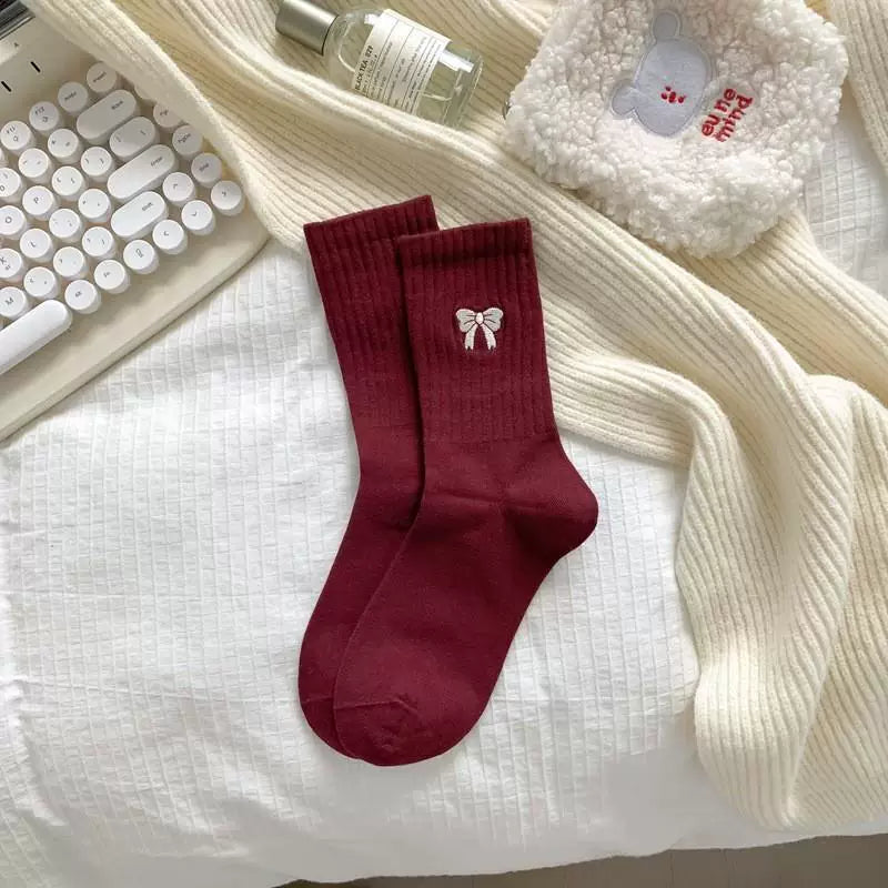 Women's Burgundy Striped Crew Socks | Soft Cotton Casual Socks