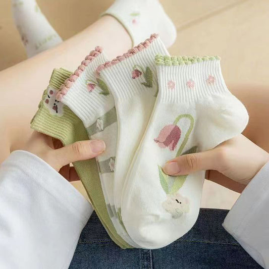 Cute Floral Ankle Socks for Women | Breathable Spring Summer Socks