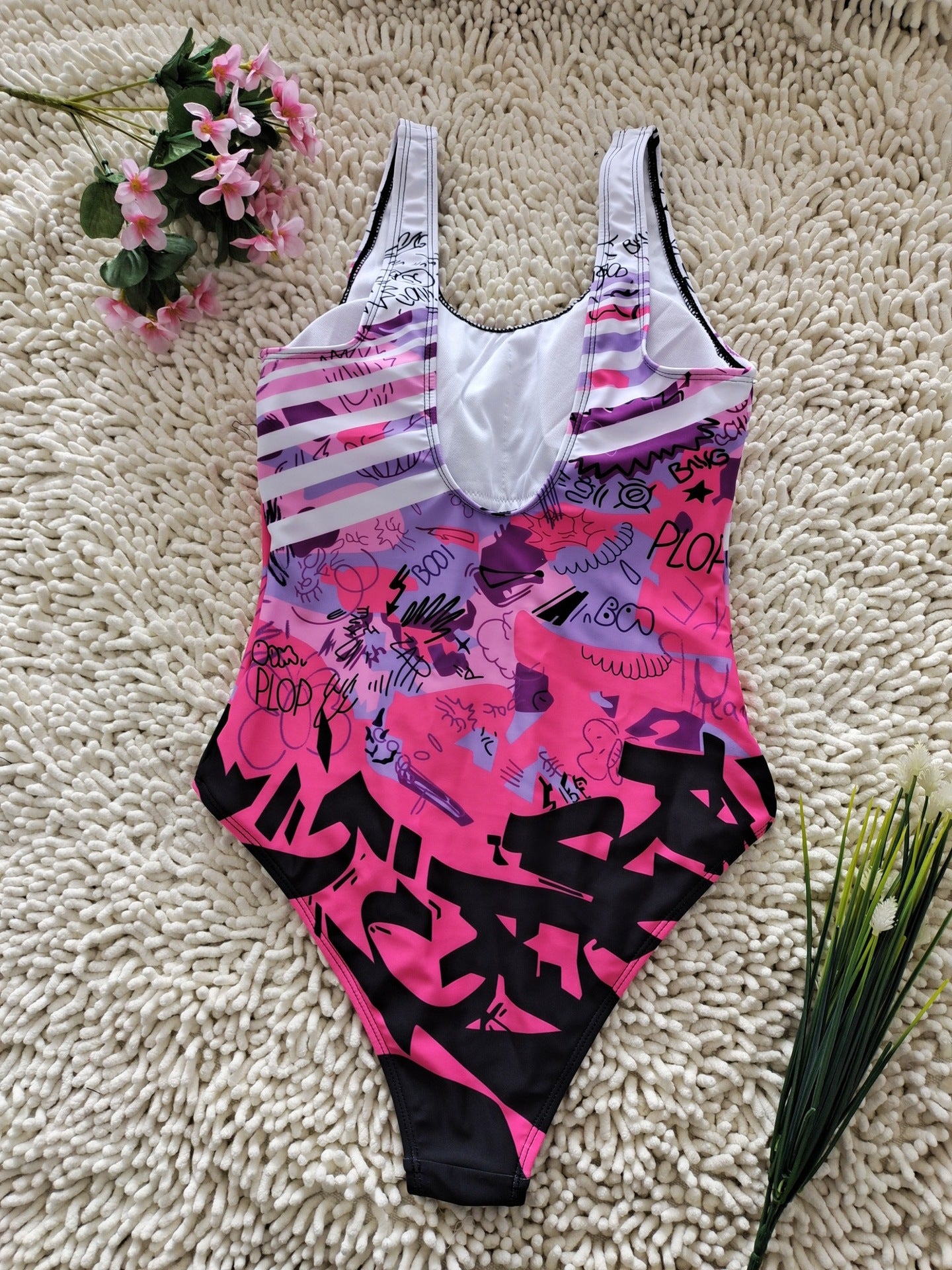 Graffiti Print Sporty One-Piece Swimsuit | Modest Women's Beach Swimwear