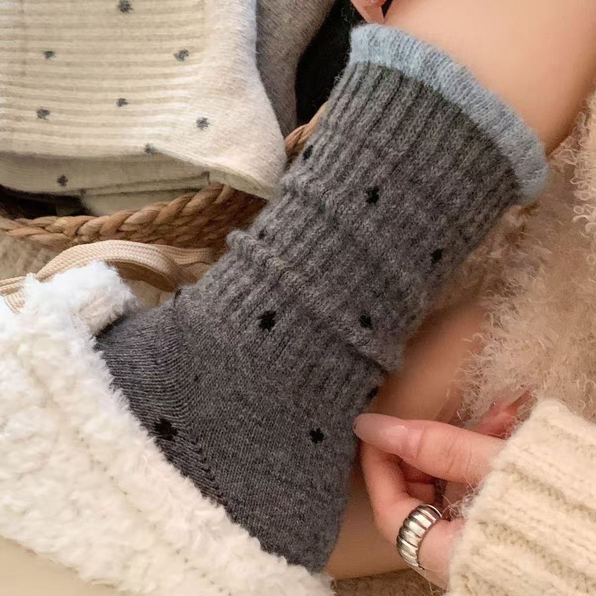 Cozy Polka Dot Crew Socks for Women | Warm Winter Socks