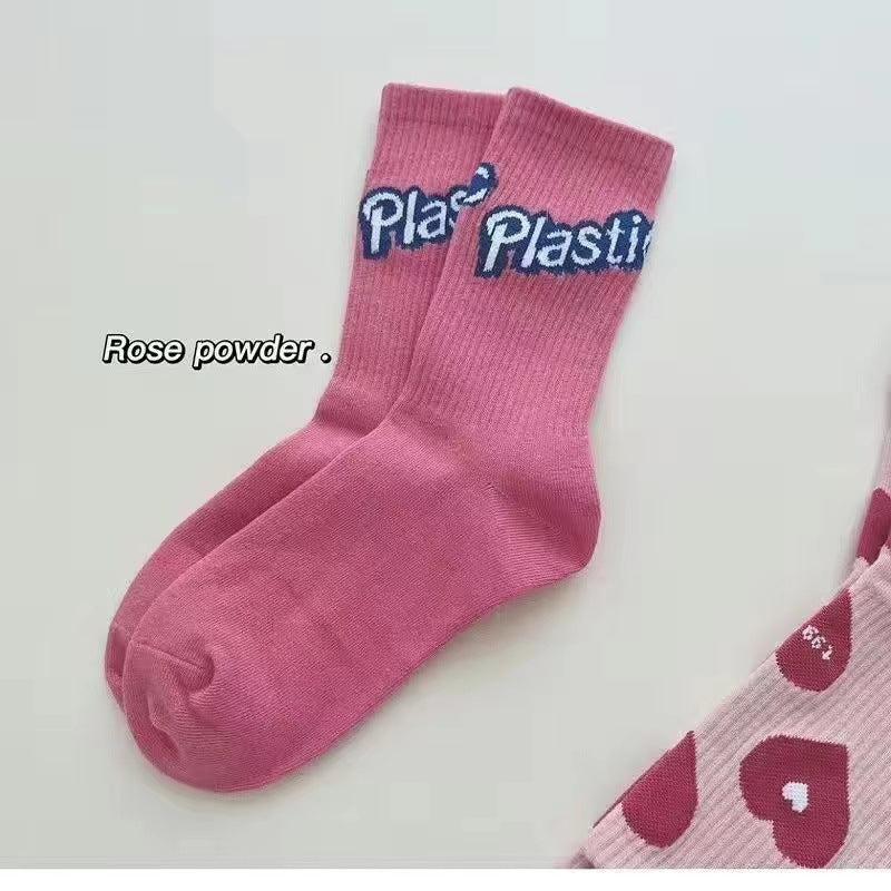 Cute Patterned Pink Crew Socks for Women | Trendy Casual Socks
