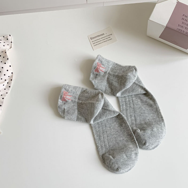Embroidered Bow Ankle Socks | Thin Breathable Summer Socks