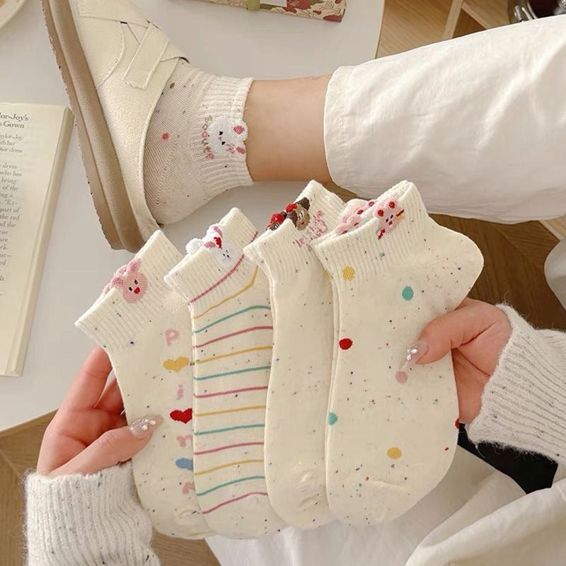 Cute 3D Cartoon Ankle Socks for Women | Speckled Cotton Low Cut