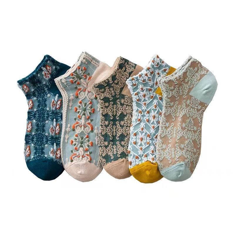 Vintage Embossed No-Show Socks for Women | Retro Summer Socks