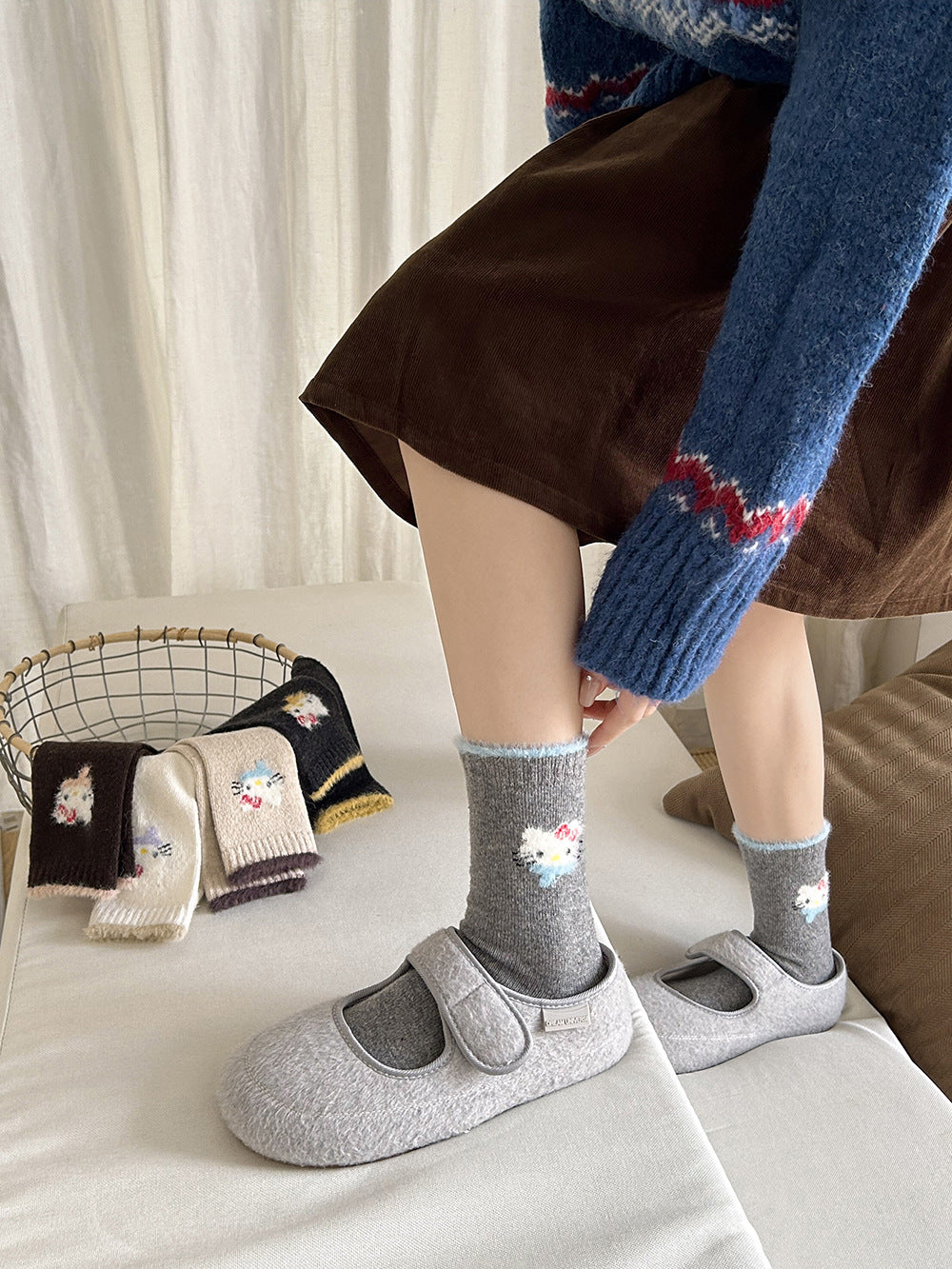 Cute Cozy Wool Crew Socks | Warm Winter Fuzzy Socks for Women