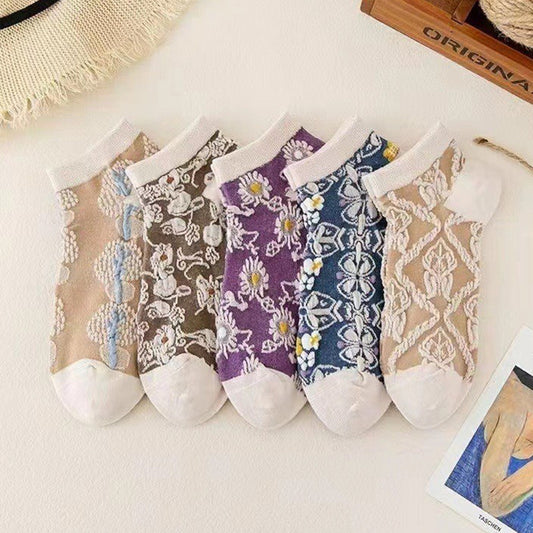 Retro Floral Ankle Socks for Women | Vintage Patterned Low Cut Socks