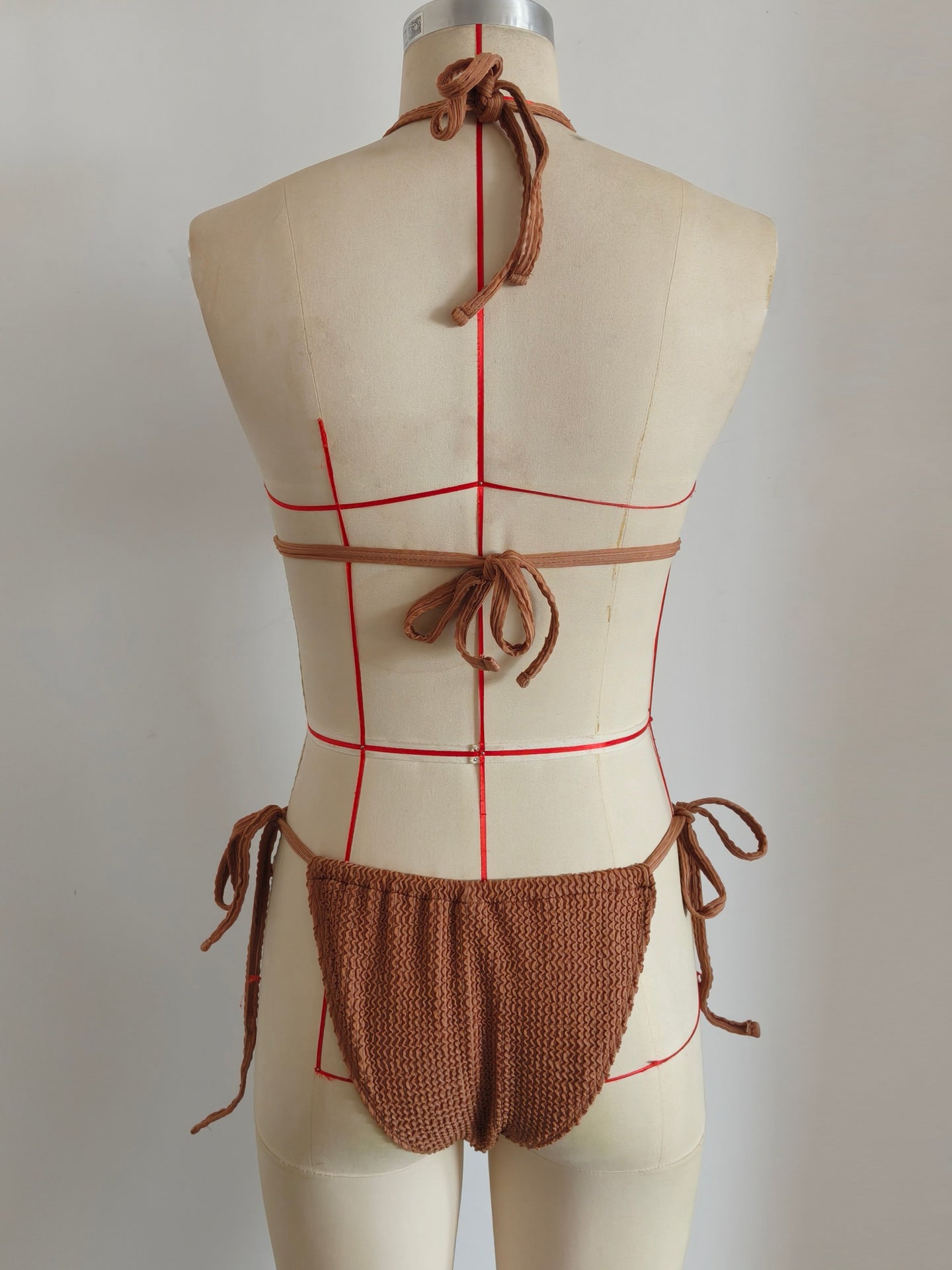 Crochet Halter Tie-Side Bikini | Brown Women's Beach Swimwear