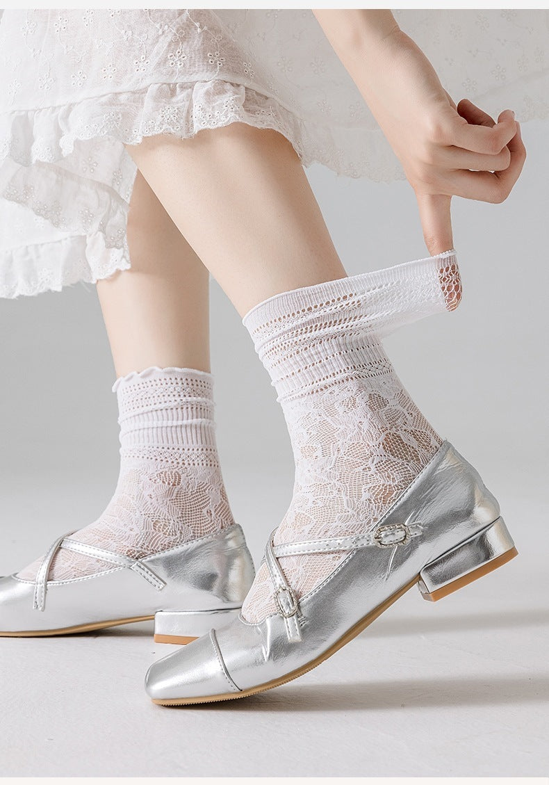 Lace Ruffle Slouch Crew Socks for Women | Breathable Summer Socks