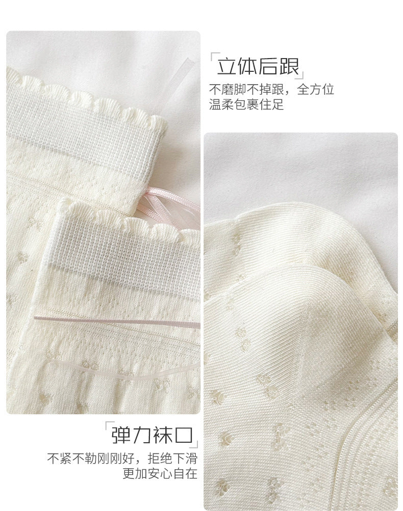 Sheer Cotton Crew Socks for Women | Bow Back Lace Trim