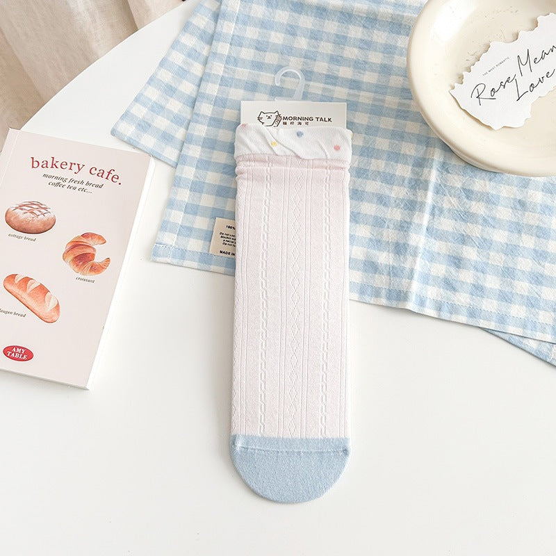 Cute Embroidered Cat Cotton Crew Socks for Women