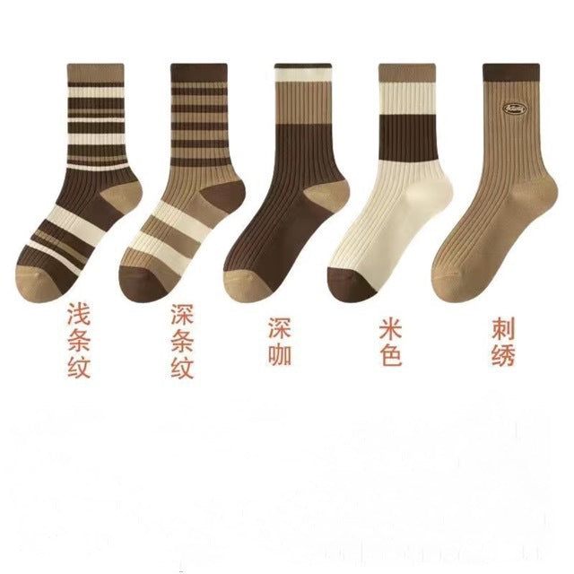 Women's Trendy Brown Crew Socks | Casual Fall Winter Mid-Calf
