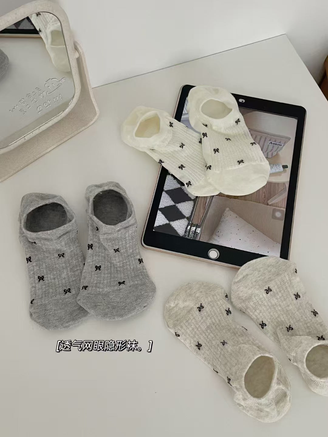 Bow No Show Socks for Women | Non-Slip Cotton Summer Socks