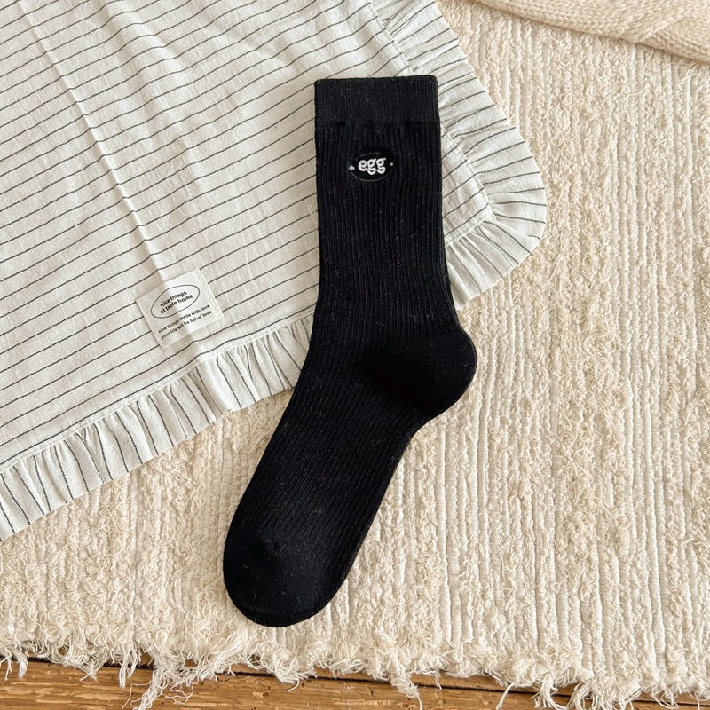 Women's Cotton Crew Socks | Embroidered Neutral Fall Socks