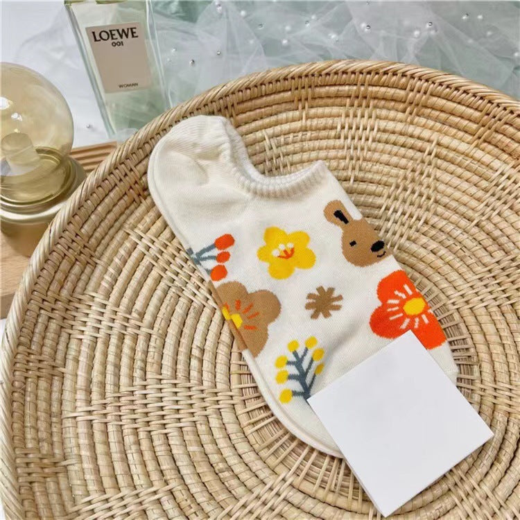 Cute Floral Rabbit No-Show Socks for Women | Casual Cotton