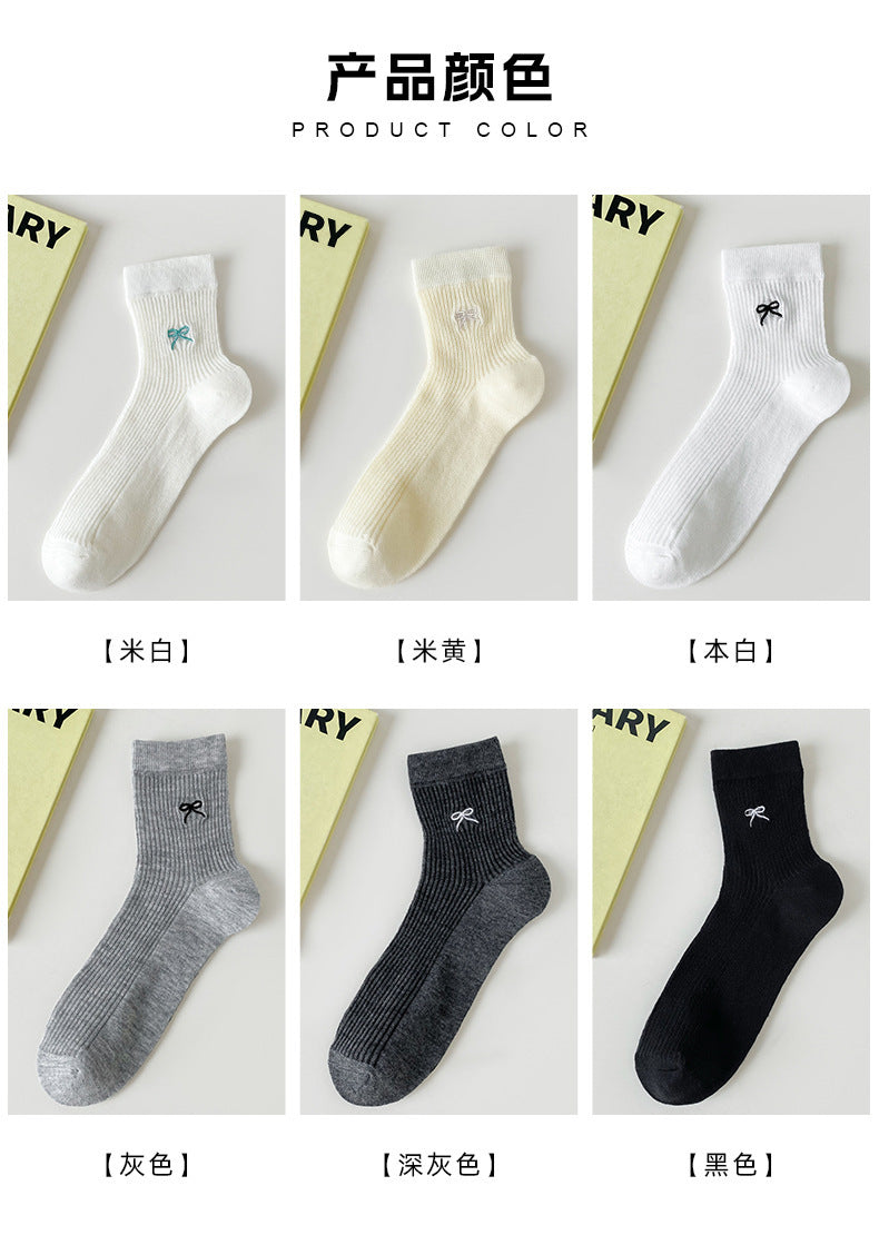 Bow Embroidered Women Ankle Socks | Breathable Cotton Mesh Summer Socks