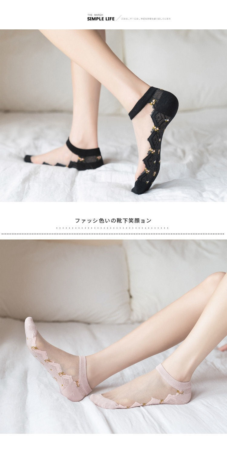Sheer No-Show Socks for Women | Breathable Cotton Sole Summer Socks