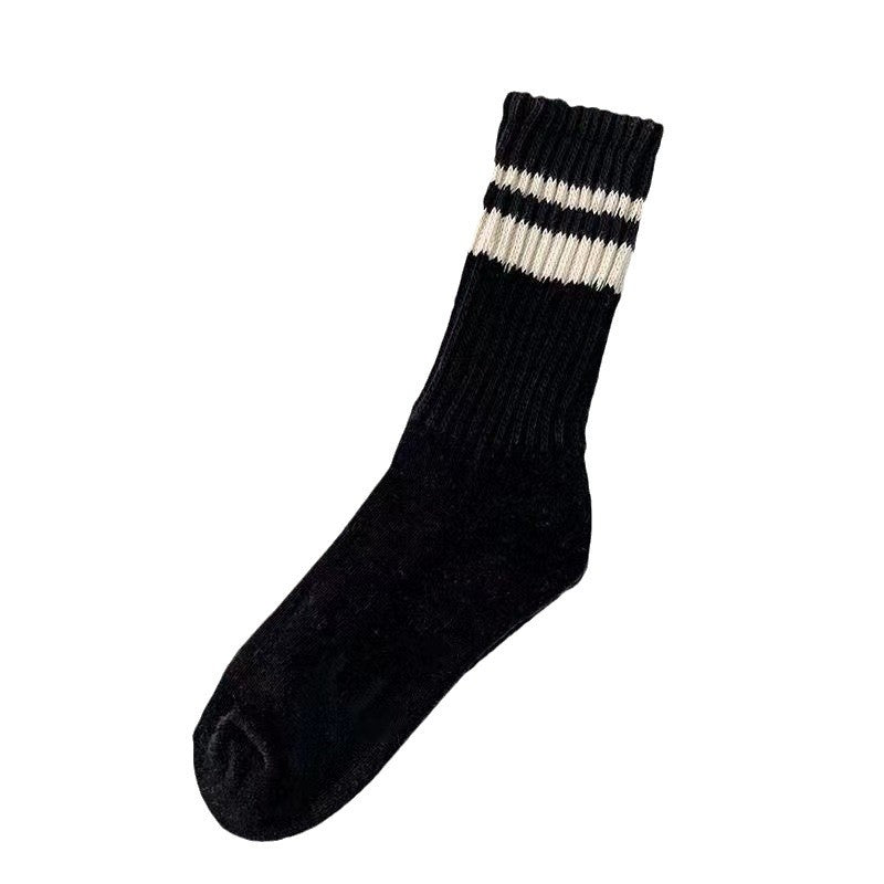 Striped Cotton Crew Socks | Casual Athletic Women's Mid Calf Socks