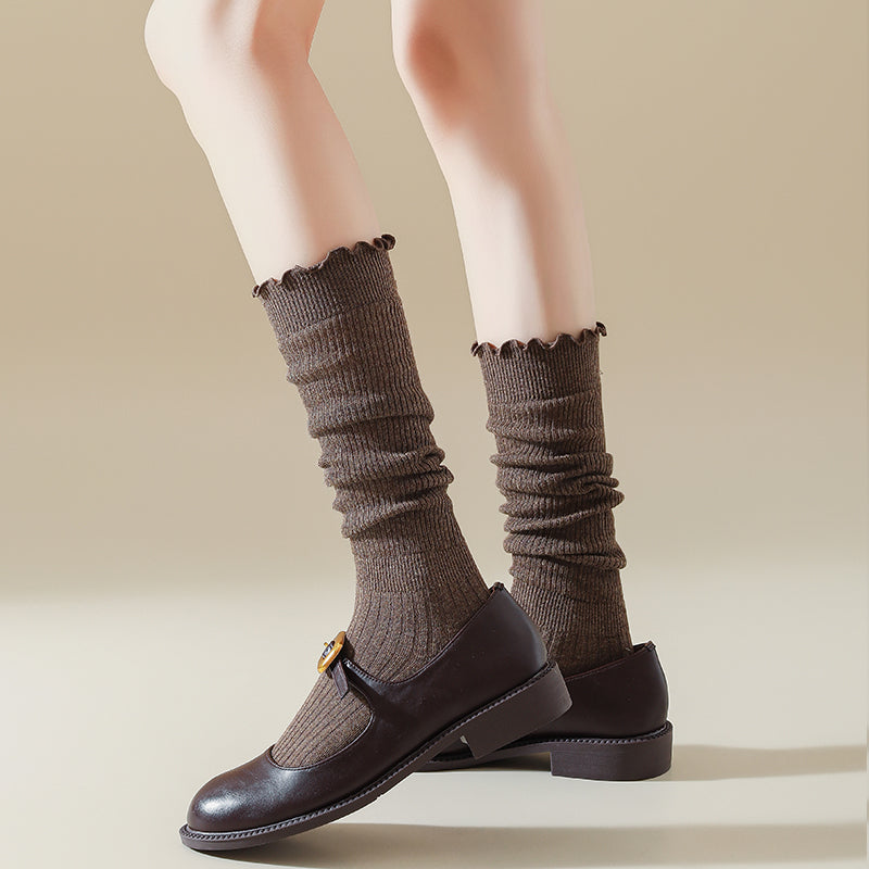 Ruffled Slouch Crew Socks | Women's Mid-Calf Cotton Socks