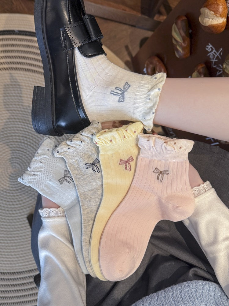 Cute Bow Ruffle Ankle Socks for Women | Balletcore Thin Warm Weather Socks