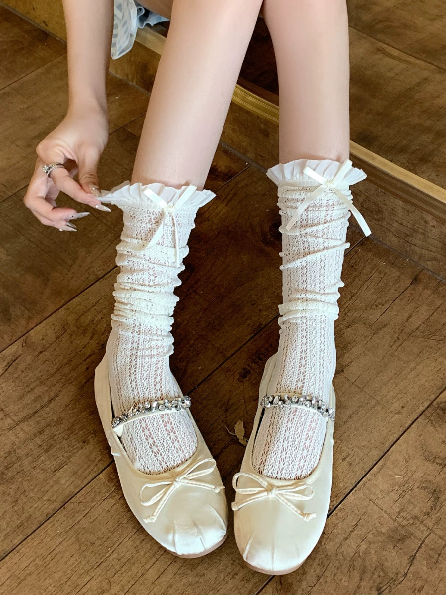 Lace Ruffled Calf High Socks | Sheer Summer Women's Socks
