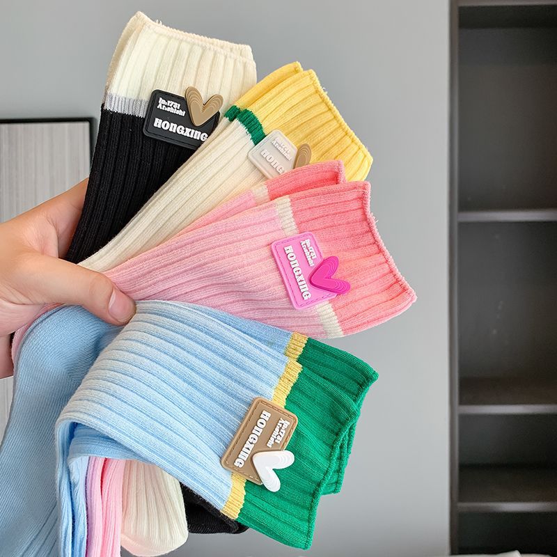 Trendy Colorblock Crew Socks for Women | Dopamine Style