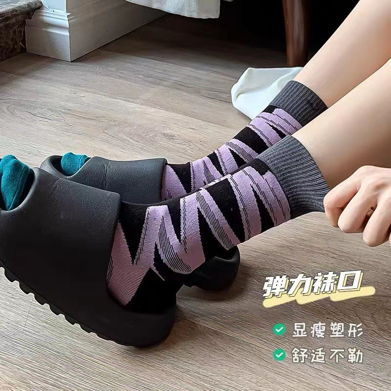 Trendy Abstract Patterned Crew Socks for Women