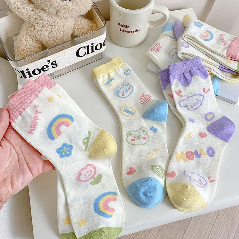 Cute Patterned Crew Socks for Women | Breathable Cotton Summer Socks