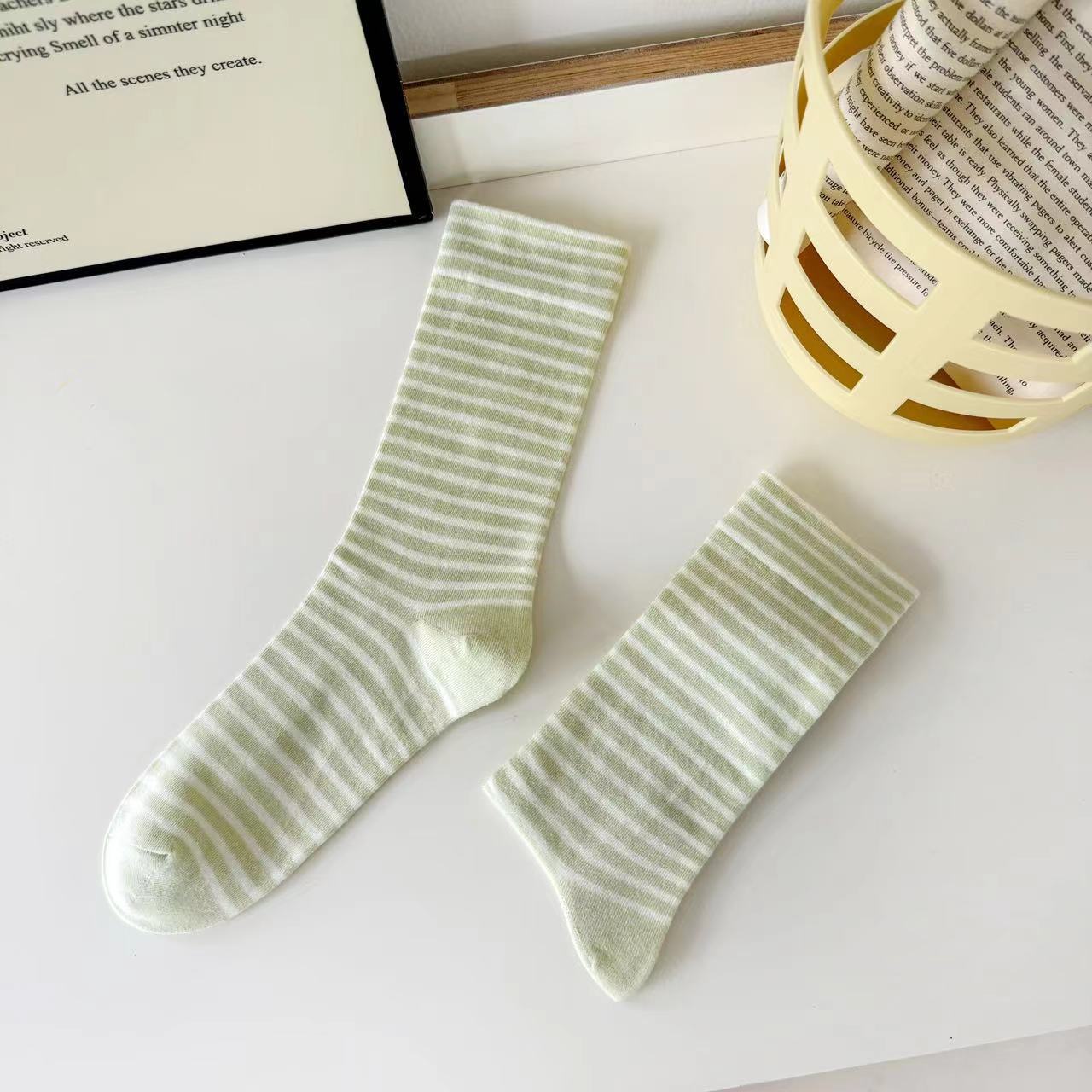 Soft Striped Cotton Crew Socks for Women | Loose Top Comfort