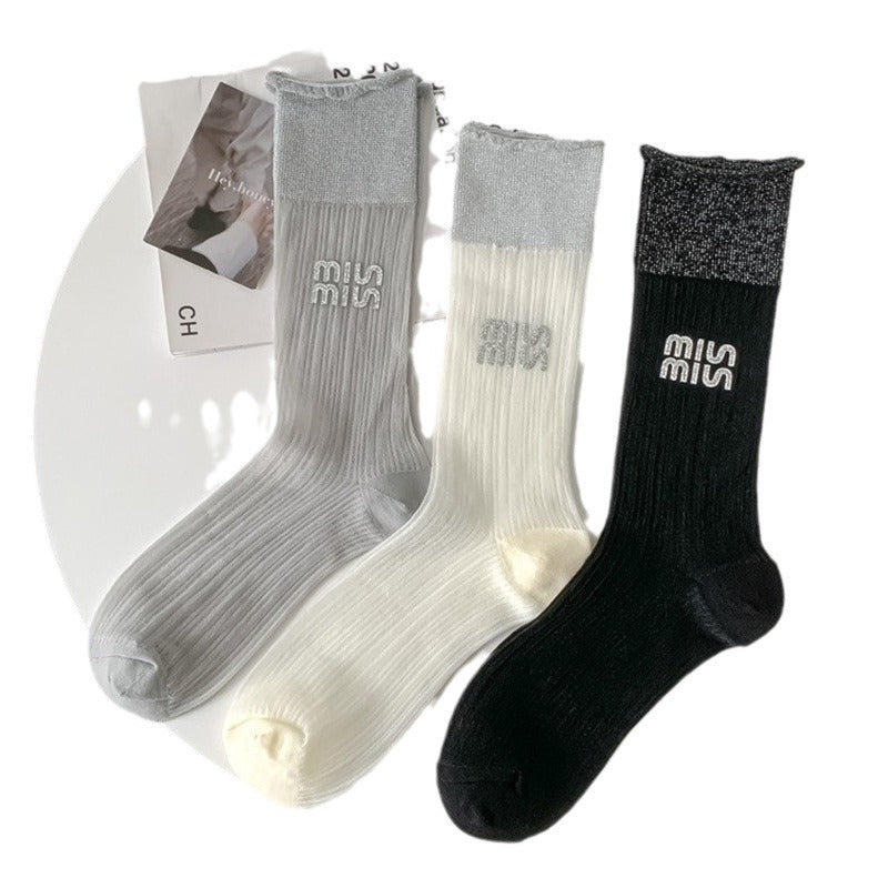 Sheer Glitter Crew Socks for Women | Summer Breathable Socks