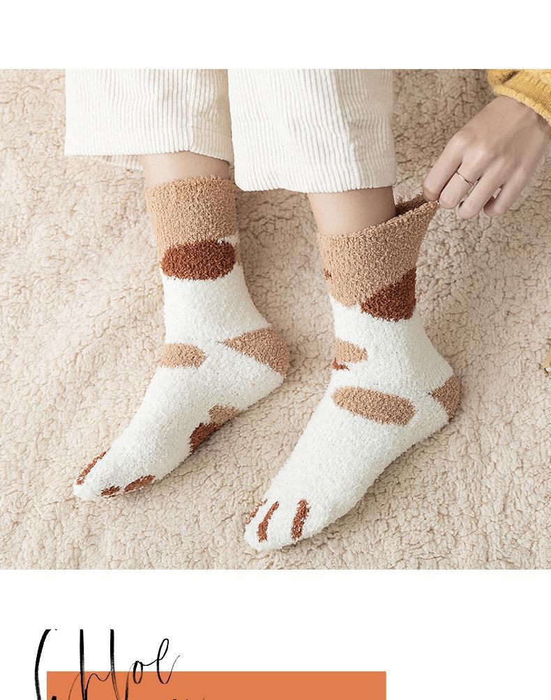Fuzzy Cat Paw Cozy Crew Socks | Warm Winter Lounge Socks