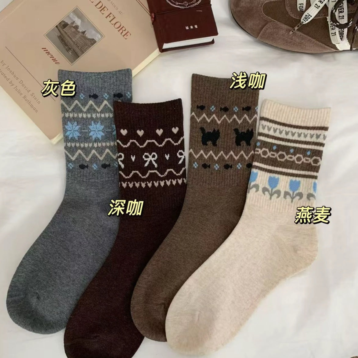 Vintage Fair Isle Crew Socks for Women | Cozy Winter Socks
