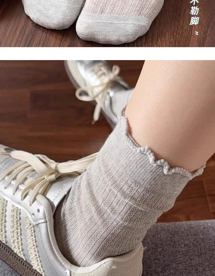 Lace Trim Crew Socks for Women | Breathable Mesh Summer Socks