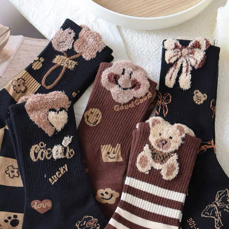Cute Bear Crew Socks for Women | Cozy Fall Winter Patterned Socks