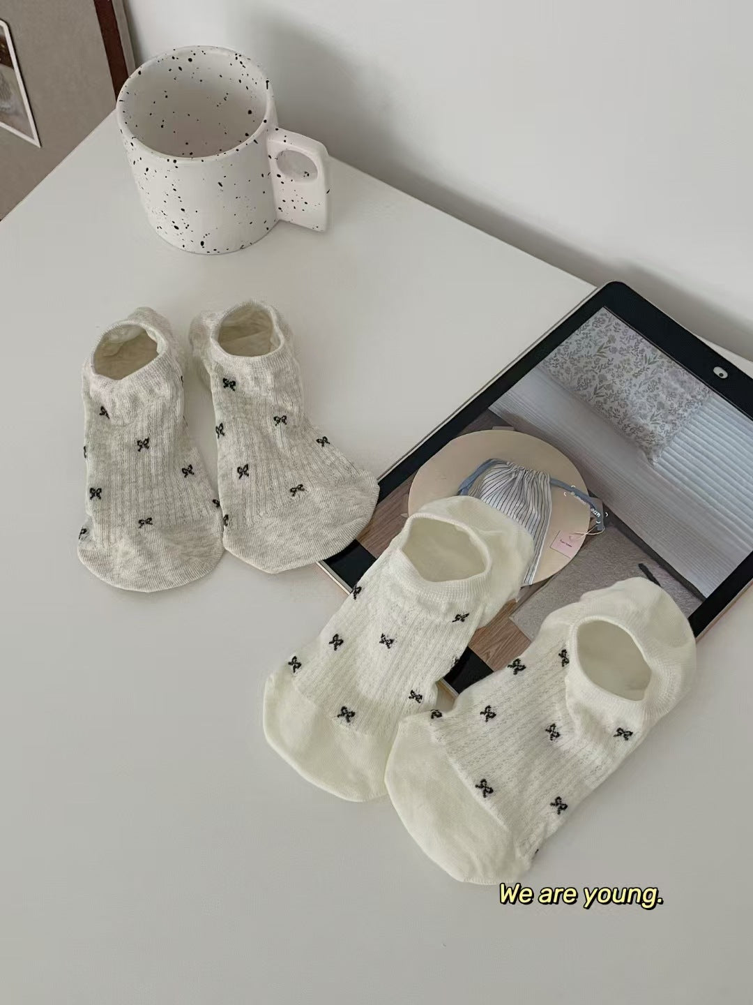 Bow No Show Socks for Women | Non-Slip Cotton Summer Socks