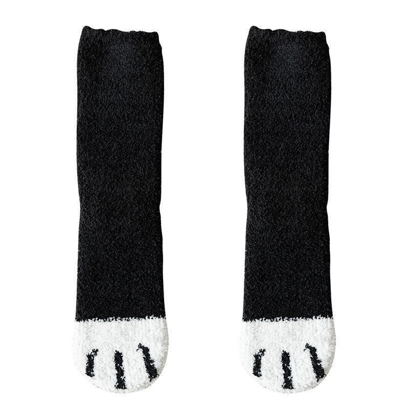 Fuzzy Cat Paw Cozy Crew Socks | Warm Winter Lounge Socks