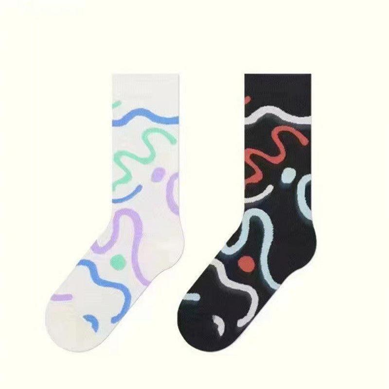 Trendy Abstract Patterned Crew Socks for Women | Novelty Casual Socks