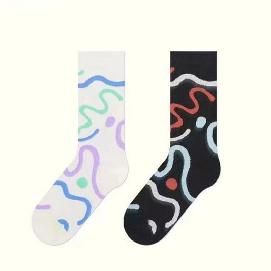 Trendy Abstract Patterned Crew Socks for Women | Novelty Casual Socks